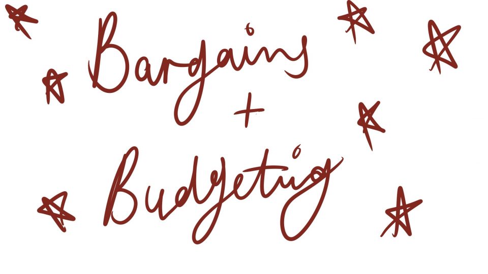 simple artwork with the words bargains and budgeting